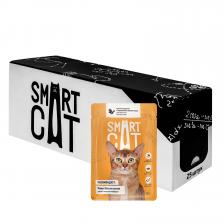 Smart Cat "Упаковка 25 шт" Паучи для взрослых кошек и котят кусочки курочки с морковью в нежном соусе (2,13 кг)