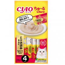 Лакомство для кошек Inaba Ciao Churu, куриное филе и краб, 48шт по 4*14г