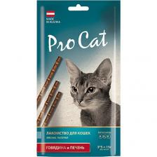 Лакомство для кошек Pro Cat Лакомые палочки с говядиной и печенью, 3 шт, 15 г