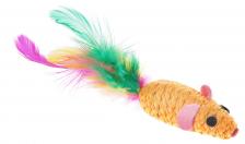 Игрушка для кошек Каскад Когтеточка-мышь цветная с перьями, в ассортименте, 5.5 см