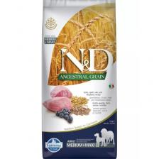 Farmina N&D Ancestral Grain Dog Lamb Blueberry Adult Medium & Maxi сухой низкозерновой корм для взрослых собак средних и крупных пород с ягненком и черникой - 12 кг повседневный супер премиум холистики для взрослых с ягненком породы крупного размера мешок Импортный корм 1 уп. х 1 шт. х 12 кг