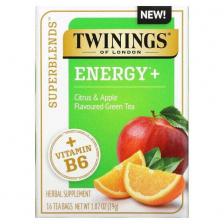 Энергетики Twinings, Superblends, Energy с витамином B6, зеленый чай с цитрусовыми и яблоками, 16 чайных пакетиков, 29 г (1,02 унции)