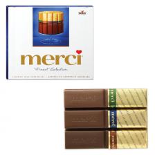 Конфеты шоколадные MERCI (Мерси), ассорти из молочного шоколада, 250 г, картонная коробка