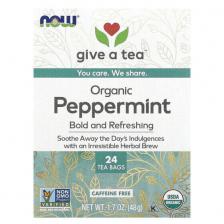 Травяные сборы и чаи NOW Foods, Органический мятный чай, без кофеина, 24 чайных пакетика, 48 г (1,7 унции)