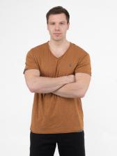 Мужская футболка «Великоросс» коричневого цвета V ворот – фото 3