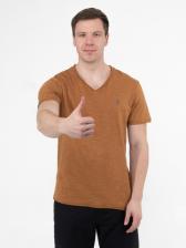 Мужская футболка «Великоросс» коричневого цвета V ворот – фото 2