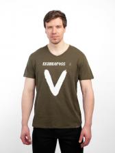 Мужская футболка «Vеликоросс – Zдорово!» цвета хаки V ворот