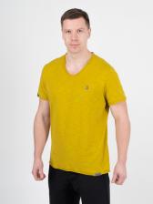 Мужская футболка «Великоросс» горчичного цвета V ворот