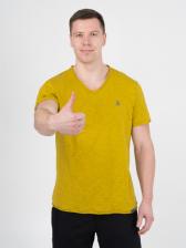 Мужская футболка «Великоросс» горчичного цвета V ворот – фото 2