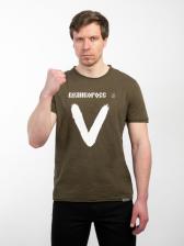 Мужская футболка «Vеликоросс – Zдорово!» цвета хаки круглый ворот