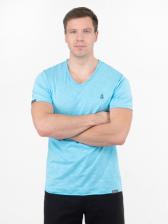 Мужская футболка «Великоросс» ярко-бирюзового цвета V ворот – фото 3
