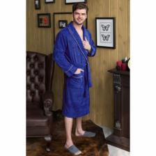 Халат мужской, шалька+кант, размер 70, цвет синий, махра