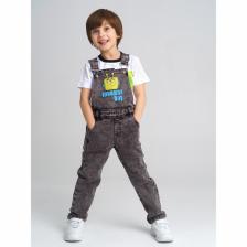 Полукомбинезон текстильный джинсовый для мальчика, рост 104 см – фото 2