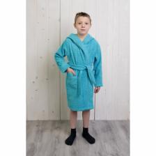 Халат для мальчика с капюшоном, рост 134 см, цвет бирюзовый, махра
