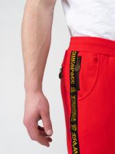 Спортивные штаны красного цвета с лампасами, без манжета. Плотный футер – фото 3