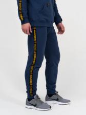 Спортивные штаны цвета синего денима с лампасами, с манжетами. Плотный футер – фото 1