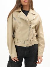 Кожаная куртка женская NoBrand AD159 бежевая 48-50 RU