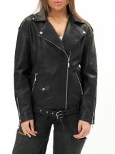 Кожаная куртка женская NoBrand AD3605 черная 3XL