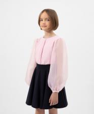 Блузка комбинированная с объемными рукавами розовая Gulliver (122)