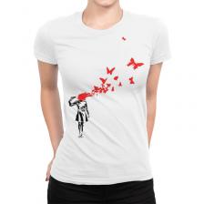 Футболка женская Dream Shirts Бэнкси - Девочка с бабочками 9899243111 белая 2XL