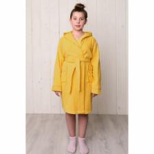 Халат для девочки с капюшоном, цвет жёлтый, рост 146, махра