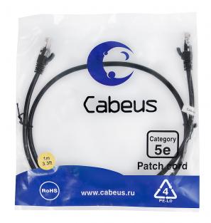 Патч-корд Cabeus PC-UTP-RJ45-Cat.5e-1m-BK (U/UTP, CAT.5E, PVC, 1 м, черный) (7676c)