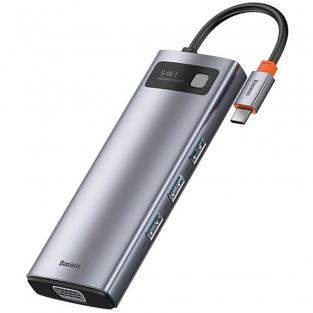 USB-разветвитель Baseus Metal Gleam Series 9 в 1 Type-C HUB, серый (WKWG060013)