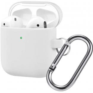 Чехол силиконовый с карабином Brosco для Apple AirPods 2 белый