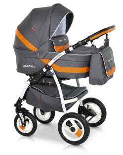 Детская коляска Verdi Optima 3 в 1 серый с оранжевым (люлька + прогулочная + автокресло)