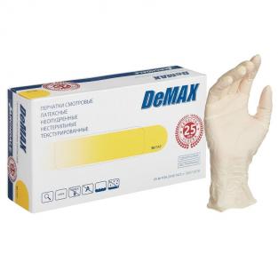 Перчатки медицинские смотровые латексные DeMax нестерильные неопудренные размер M (7-8) белые (50 пар/100 штук в упаковке)