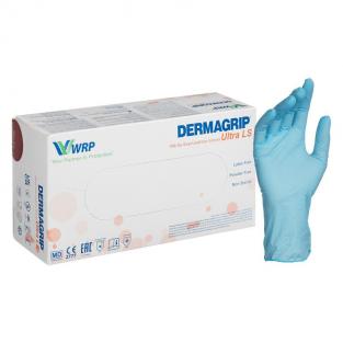 Перчатки медицинские смотровые нитриловые Dermagrip Ultra LS текстурированные нестерильные неопудренные размер M (7-8) голубые (100 пар/200 штук в упаковке)