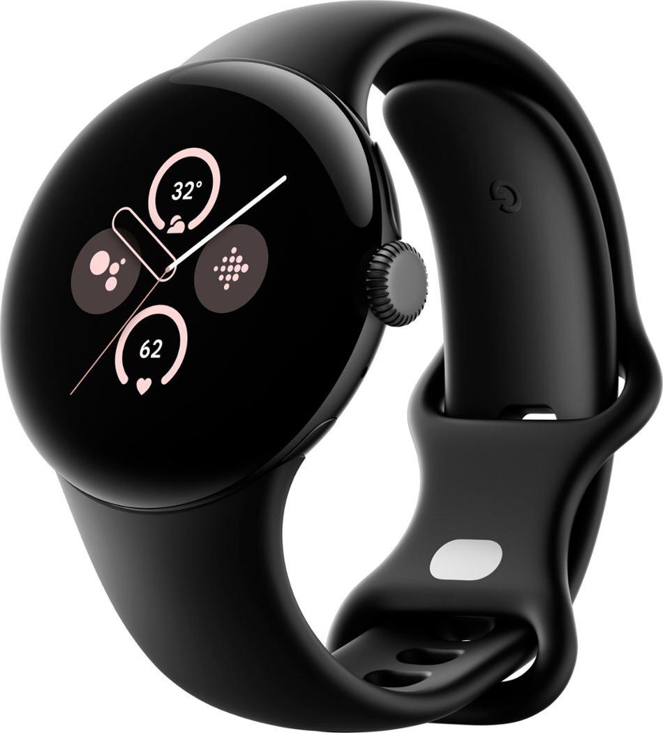 Google Pixel Watch 2 41 mm Matte Black Aluminum Case with Silicone Obsidian Active Band