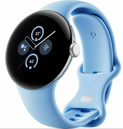 Google Pixel Watch 2 41 mm Polished Silver Aluminum Case with Silicone Bay Active Band