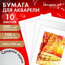 Альбом Brauberg Бумага для акварели 300 г/м2 560x760 мм среднее зерно, 10 листов, PREMIERE, 113238 4986446358003