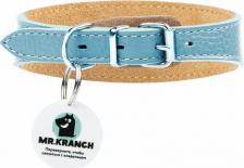 Амуниция для собак Mr.Kranch Ошейник-селедка для собак из натуральной кожи с QR-адресником, 21-25см, розовый