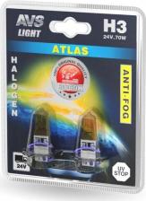 Автосвет AVS Лампа галогенная ATLAS ANTI-FOG / желтый H3.24V.70W (блистер, 2 шт.)