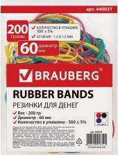 Банковское оборуд. Brauberg Резинки банковские универсальные диаметром 60 мм, 200 г, цветные, натуральный каучук, 440037