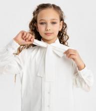 Блуза для девочки Button Blue Блузка с декоративным съемным бантом молочная (158)