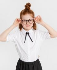 Блуза для девочки Button Blue Блузка с коротким рукавом и бантом белая (140)