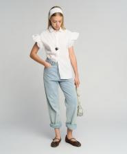 Блуза для девочки Button Blue Блузка с короткими рукавами-бабочками белая (146)