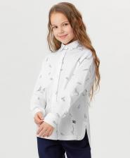 Блуза для девочки Button Blue Рубашка с принтом белая (134) 4650263055826