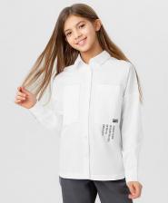 Блуза для девочки Button Blue Рубашка с принтом белая (158)