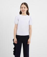 Блуза для девочки Gulliver Блузка с коротким рукавом и отделкой стразами белая для девочки (122)