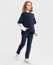 Брюки, леггинсы для девочки Button Blue Брюки классические с прорезными карманами синие (146)