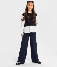 Брюки, леггинсы для девочки Button Blue Брюки палаццо прямые с защипами синие (128)