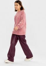 Брюки, леггинсы для девочки Button Blue Брюки палаццо широкие из веганской кожи темно- фиолетовые, 134, 224BBGJC6302