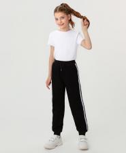 Брюки, леггинсы для девочки Button Blue Брюки с лампасами черные (128)