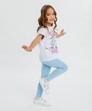 Брюки, леггинсы для девочки Button Blue Леггинсы с принтом голубые для девочки (128)