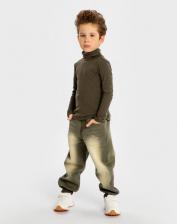 Брюки, штаны для мальчика Button Blue Брюки джинсовые на резинке с потертостями зеленые, 98, 224BBBMC6304