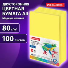 Бумага, пленка Brauberg Бумага цветная, А4, 80 г/м2, 100 л., медиум, желтая, для офисной техники, 112454
